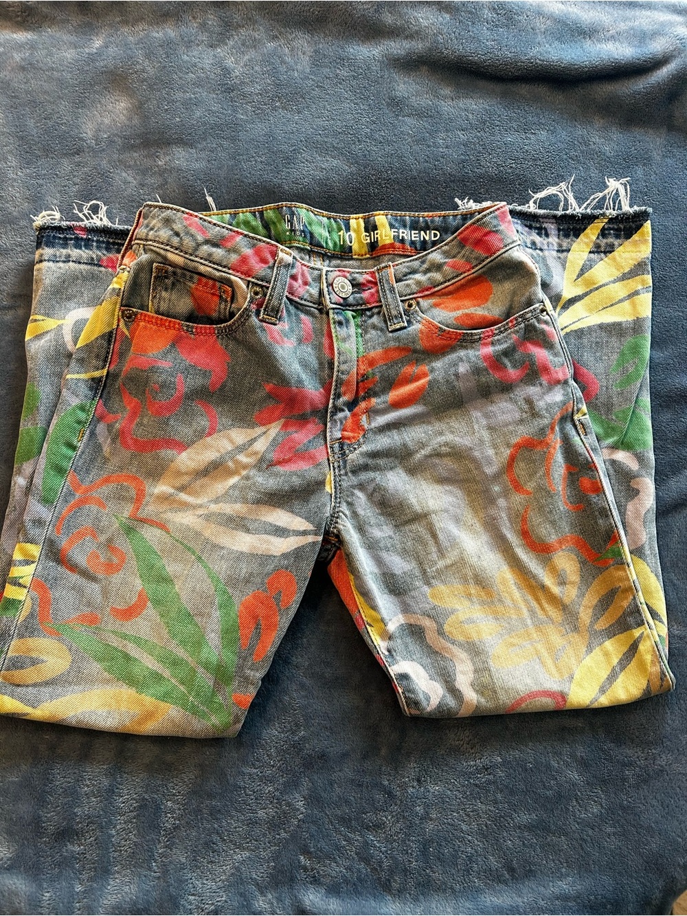 GAP Kids Painted Waistband Girlfriend Jeans - Blue, Green, Yellow, Orange